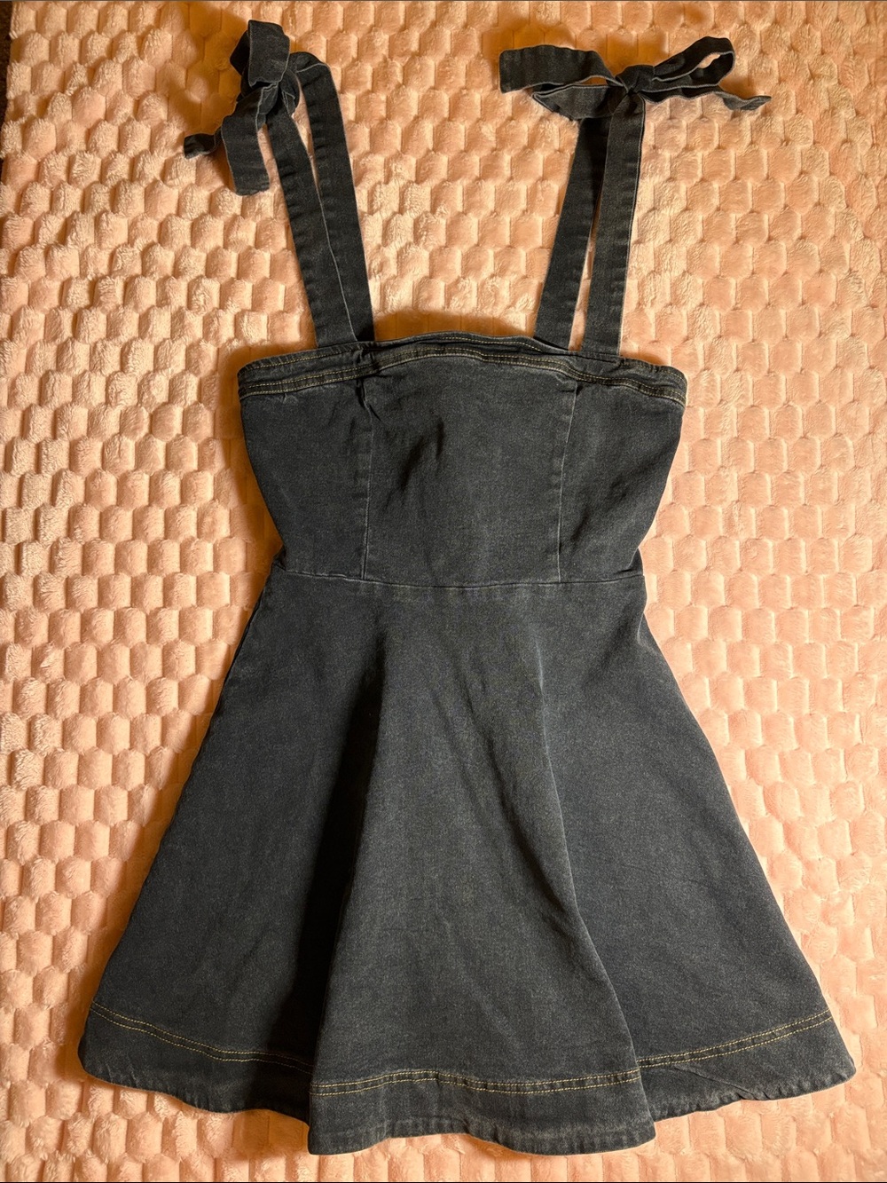 Boho/Cowgirl Cloud Ten Black Denim Strap Tie Mini Dress